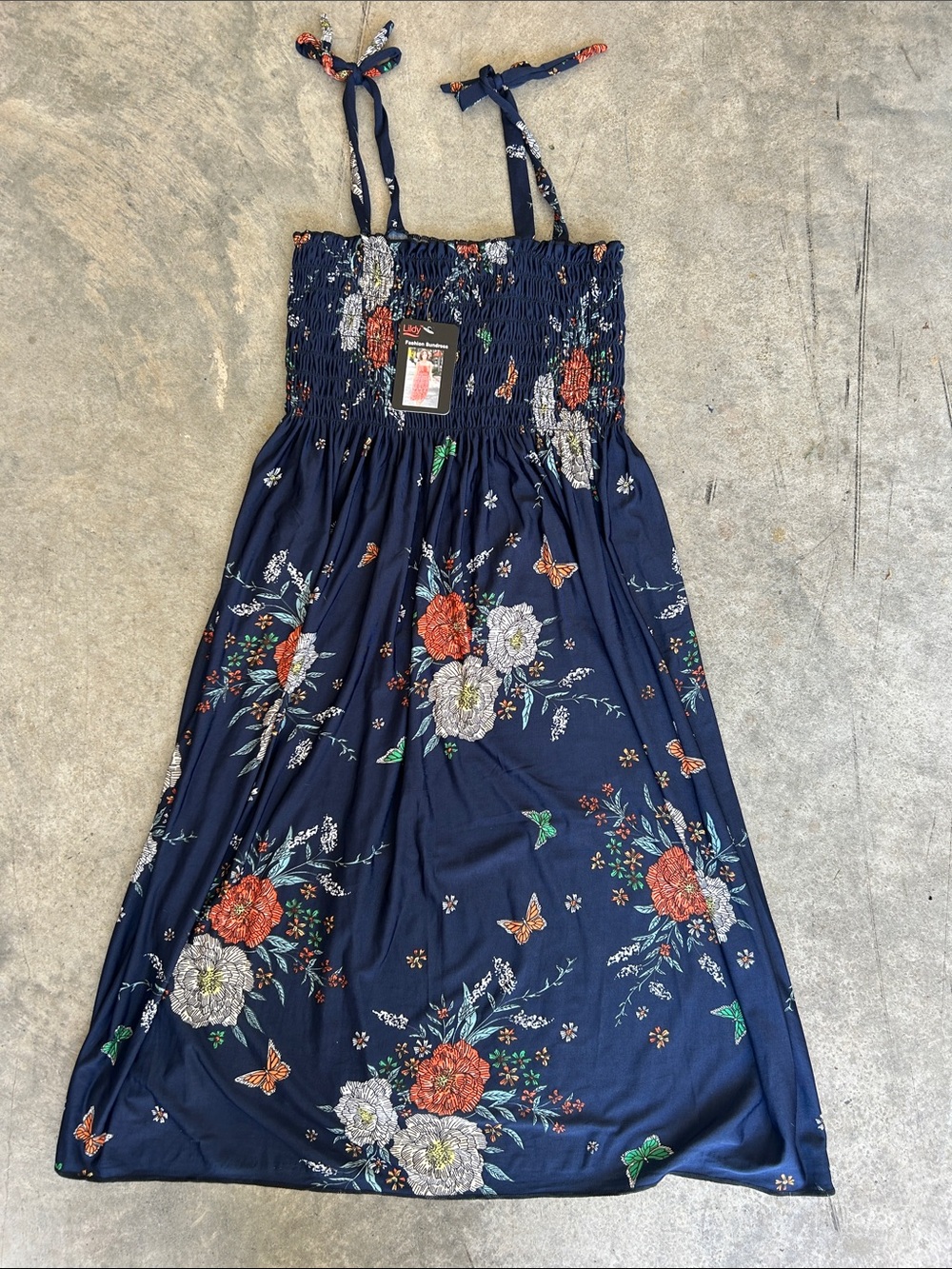 Navy Floral Smocked Sundress with Adjustable Ties